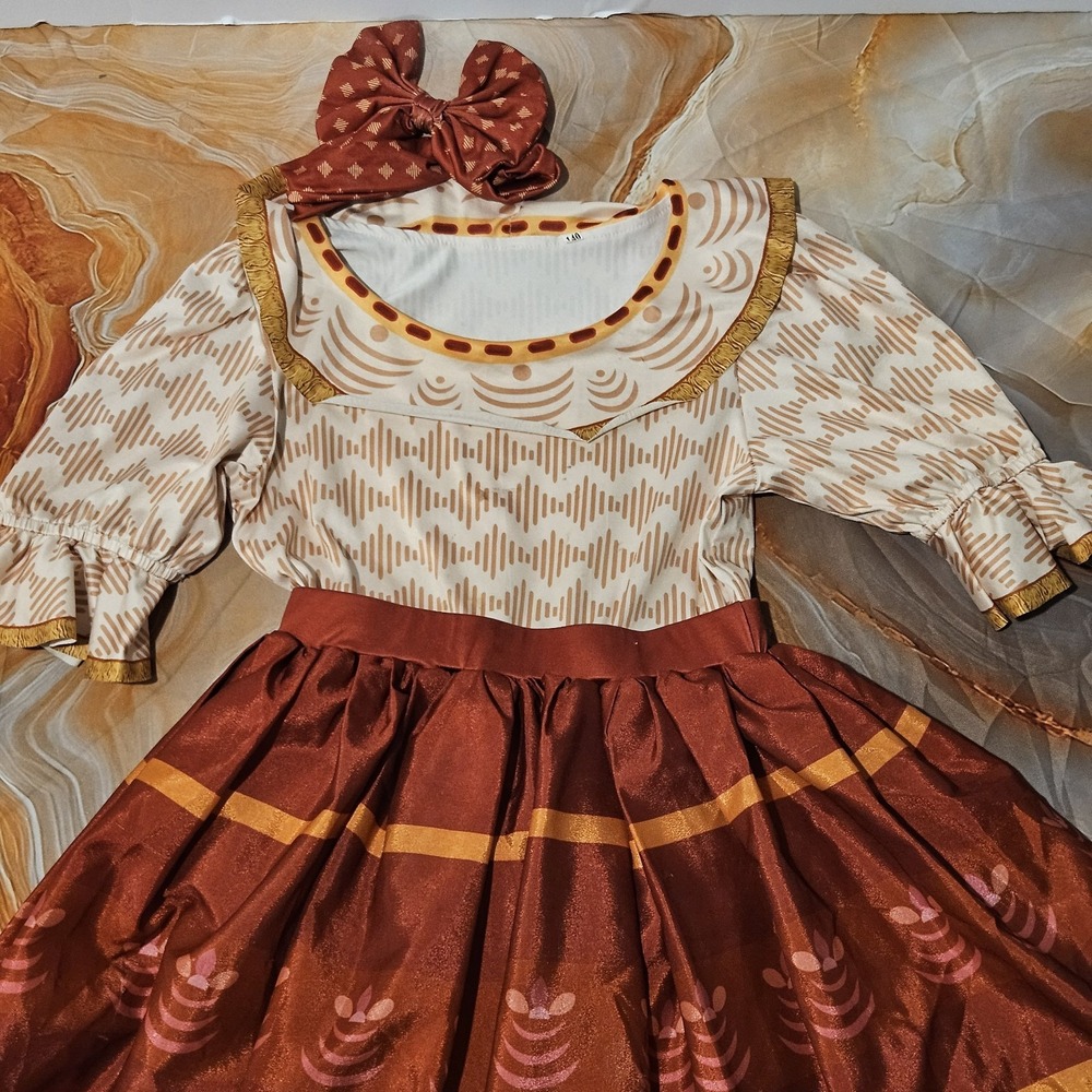 Girls Colombian Inspired Costume Dress Size 140 9-10 With Hair Bow Halloween